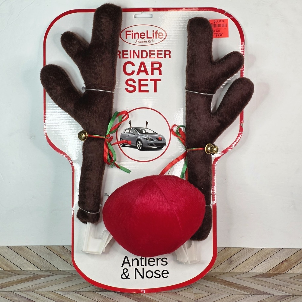New Christmas Auto Reindeer Car Decorating Set 3 Pieces Fine Life Holiday
